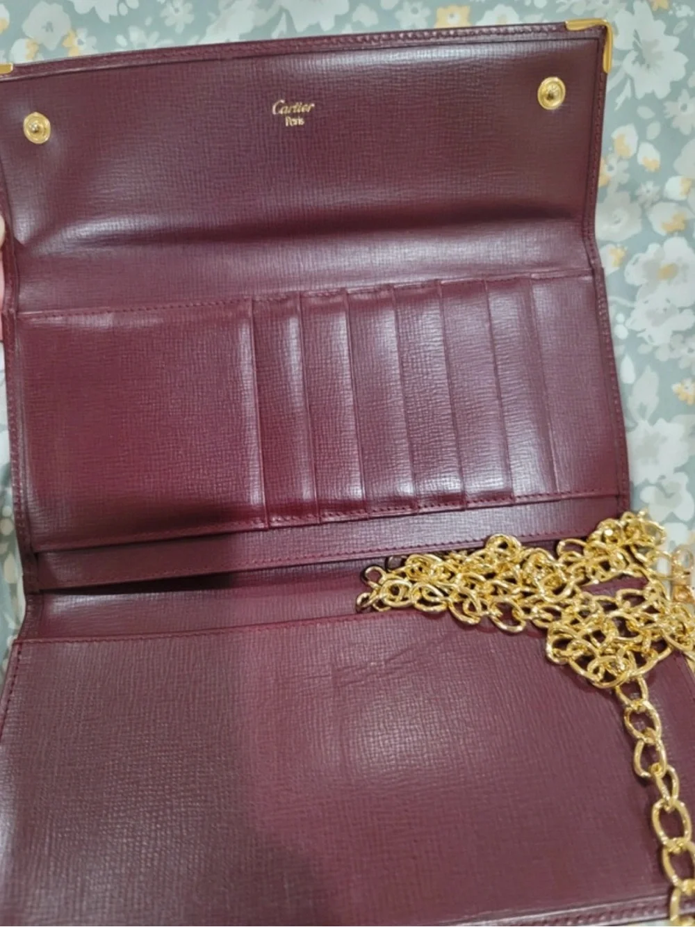 Cartier Burgundy Leather Chain Shoulder Bag with Gold Hardware